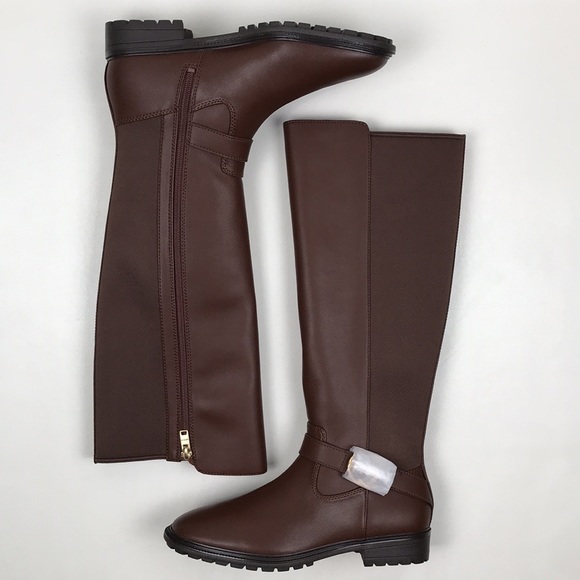 COACH Farrah Brown Leather Tall Riding Boots Logo Buckle NEW NWOB - Picture 5 of 16